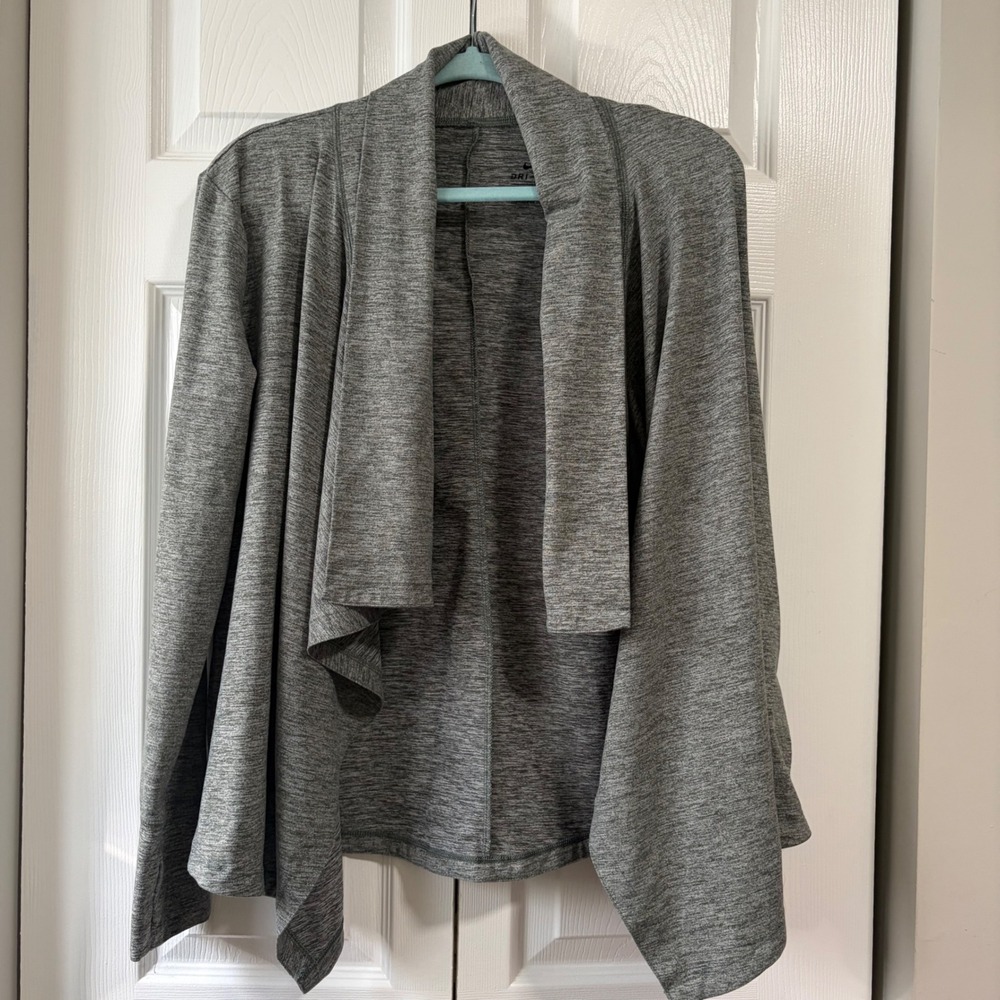 Nike Dri-FIT Green/Grey Heather Open Front Draped Cardigan Thumbholes Womens M